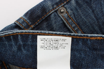 Jeans ajustados de mezcla de algodón lavados en azul John Galliano