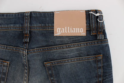 Jeans ajustados de mezcla de algodón lavados en azul John Galliano