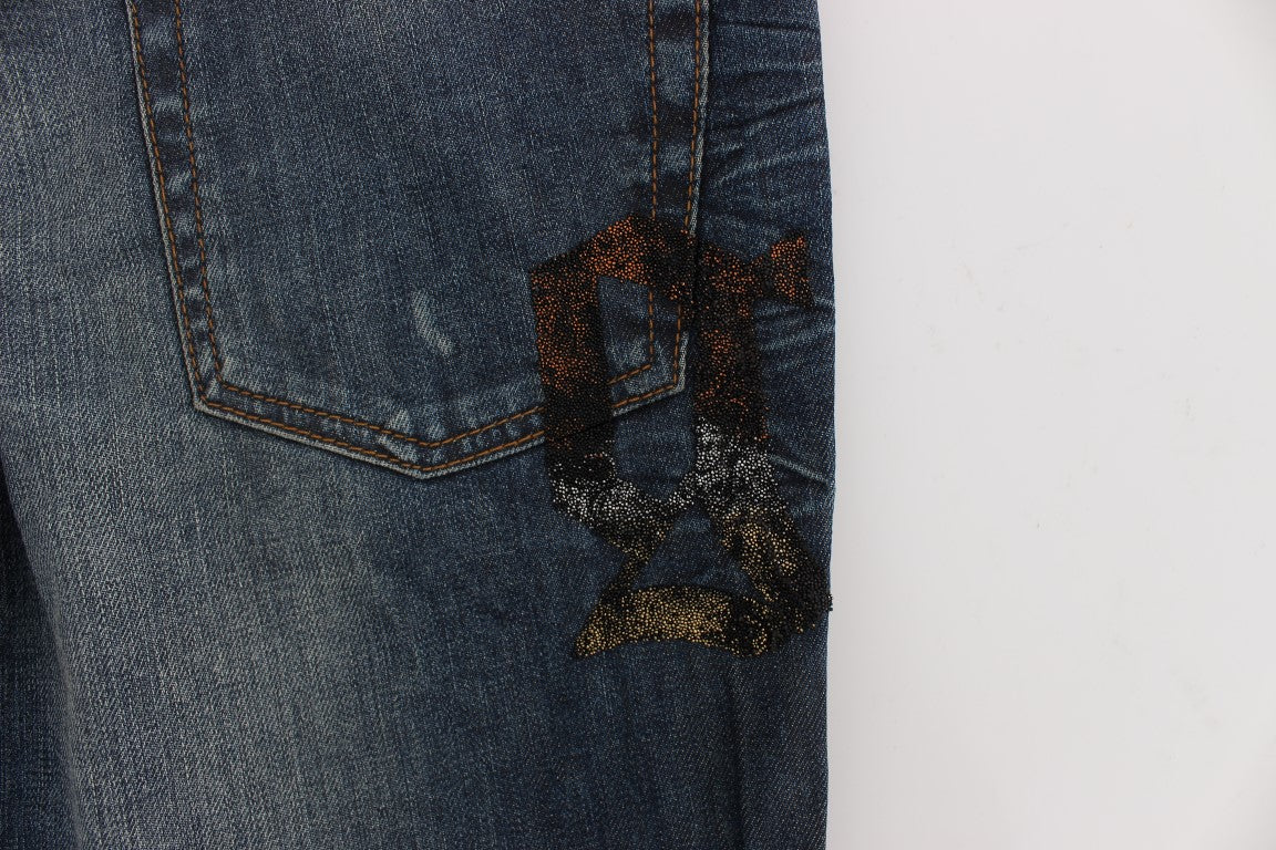 Jeans ajustados de mezcla de algodón lavados en azul John Galliano