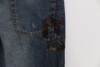 Jeans ajustados de mezcla de algodón lavados en azul John Galliano