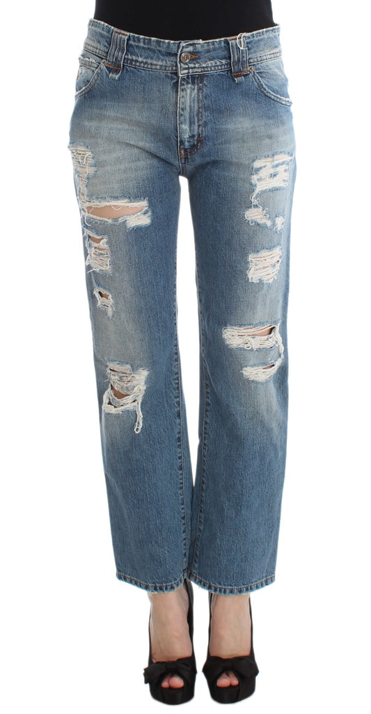 Vaqueros cropped John Galliano azules, efecto lavado, corte holgado