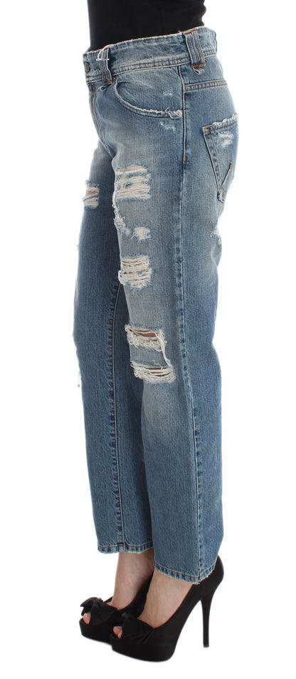 Vaqueros cropped John Galliano azules, efecto lavado, corte holgado