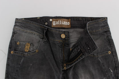 John Galliano Vaqueros pitillo elásticos de mezcla de algodón lavados en gris