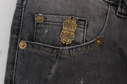 John Galliano Vaqueros pitillo elásticos de mezcla de algodón lavados en gris