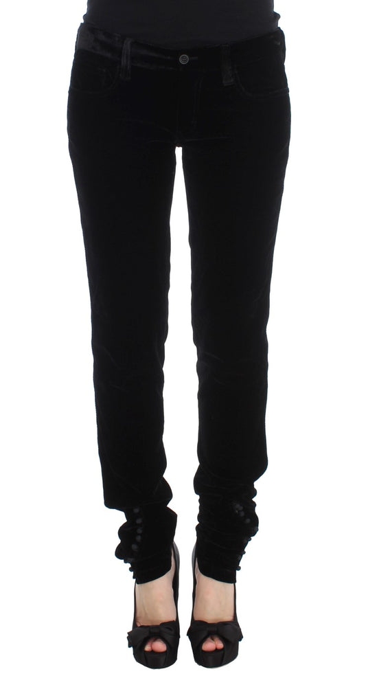 Pantalones ajustados de terciopelo negro de mezcla de viscosa de Ermanno Scervino