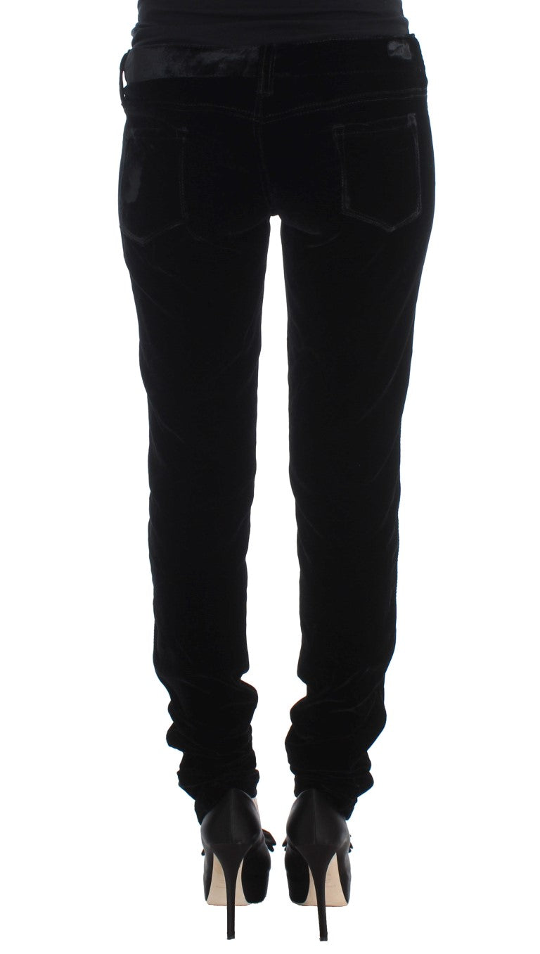 Pantalones ajustados de terciopelo negro de mezcla de viscosa de Ermanno Scervino