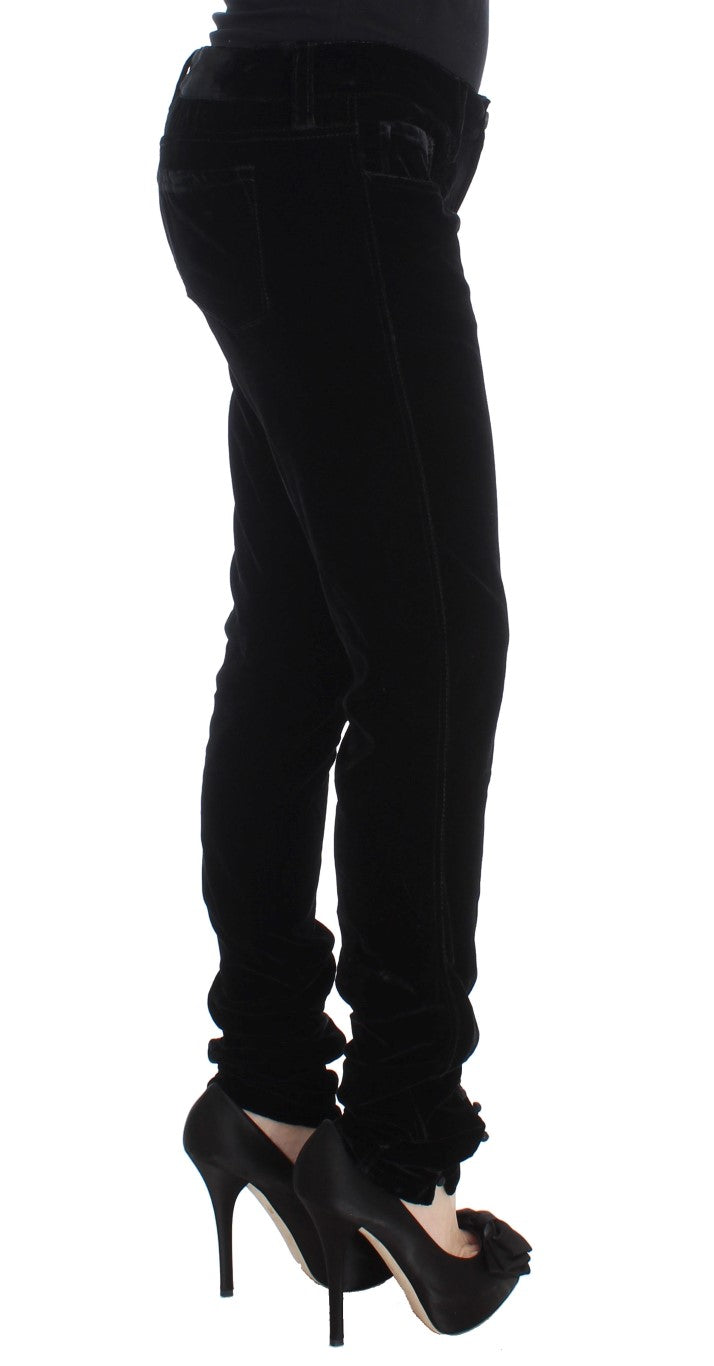 Pantalones ajustados de terciopelo negro de mezcla de viscosa de Ermanno Scervino