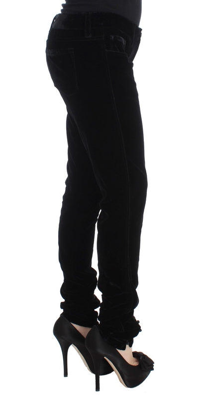 Pantalones ajustados de terciopelo negro de mezcla de viscosa de Ermanno Scervino