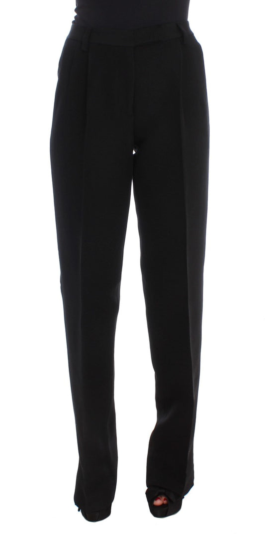 Pantalones Ermanno Scervino negros de pernera ancha a rayas de mezcla de algodón