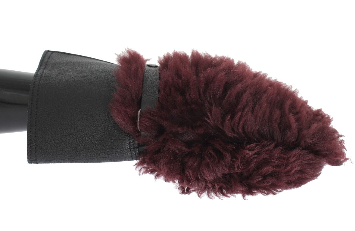 Guantes Dolce & Gabbana de piel negra y borrego burdeos
