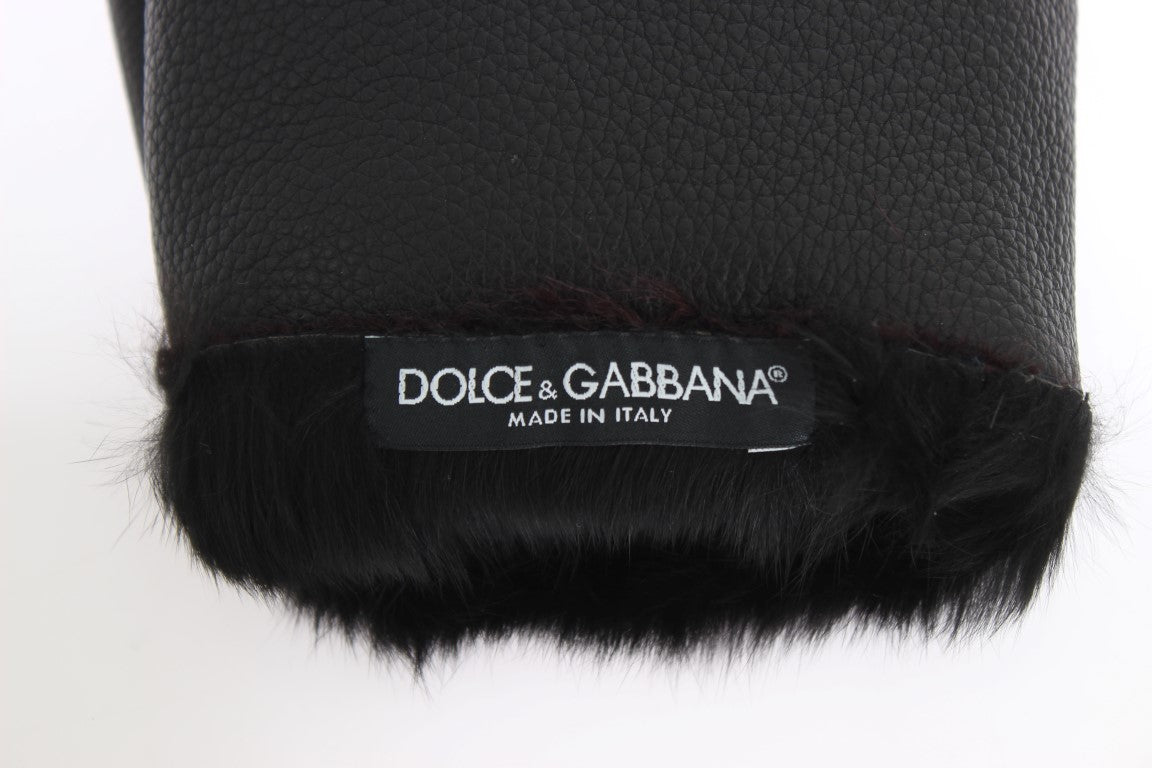 Guantes Dolce & Gabbana de piel negra y borrego burdeos