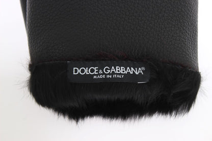 Guantes Dolce & Gabbana de piel negra y borrego burdeos