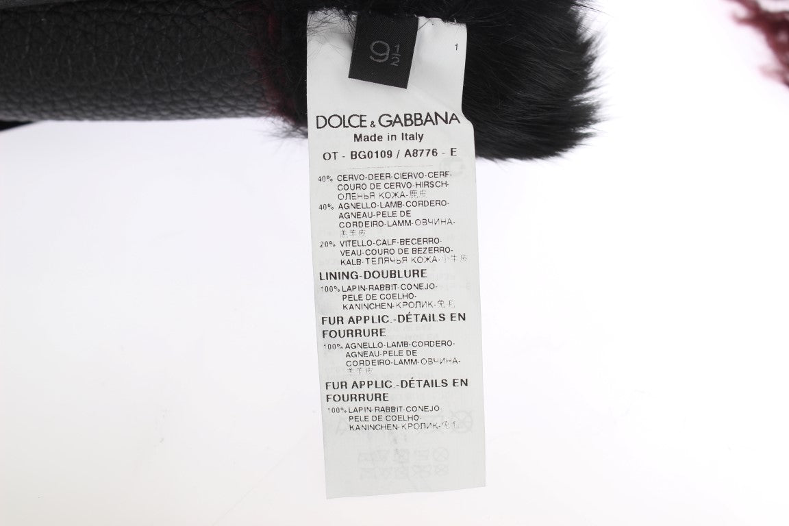 Guantes Dolce & Gabbana de piel negra y borrego burdeos