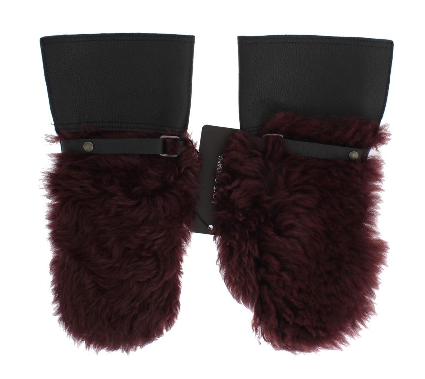 Guantes Dolce & Gabbana de piel negra y borrego burdeos