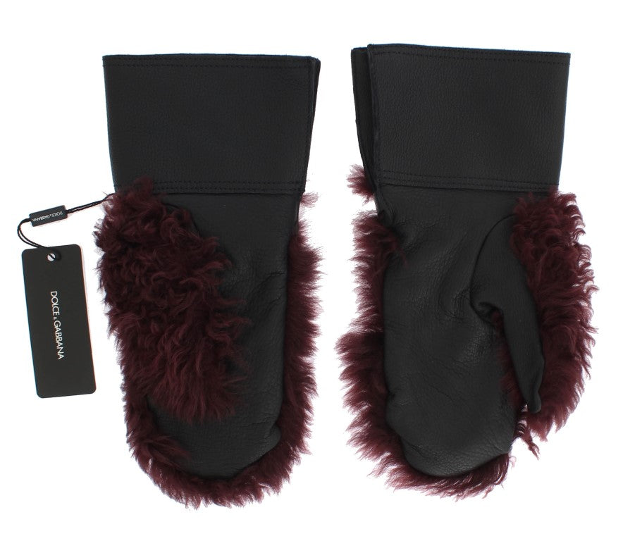 Guantes Dolce & Gabbana de piel negra y borrego burdeos