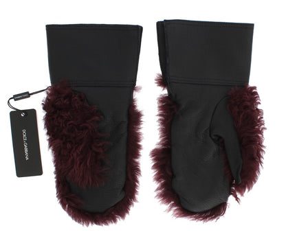 Guantes Dolce & Gabbana de piel negra y borrego burdeos
