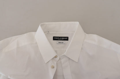 Camisa Formal DORADA de Algodón Blanco con Plumas de Pavo Real Dolce & Gabbana