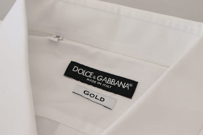 Camisa Formal DORADA de Algodón Blanco con Plumas de Pavo Real Dolce & Gabbana