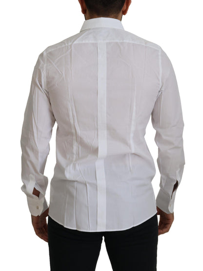 Camisa Formal DORADA de Algodón Blanco con Plumas de Pavo Real Dolce & Gabbana