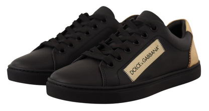 Zapatillas Bajas de Piel Dorada y Negra Dolce & Gabbana para Mujer