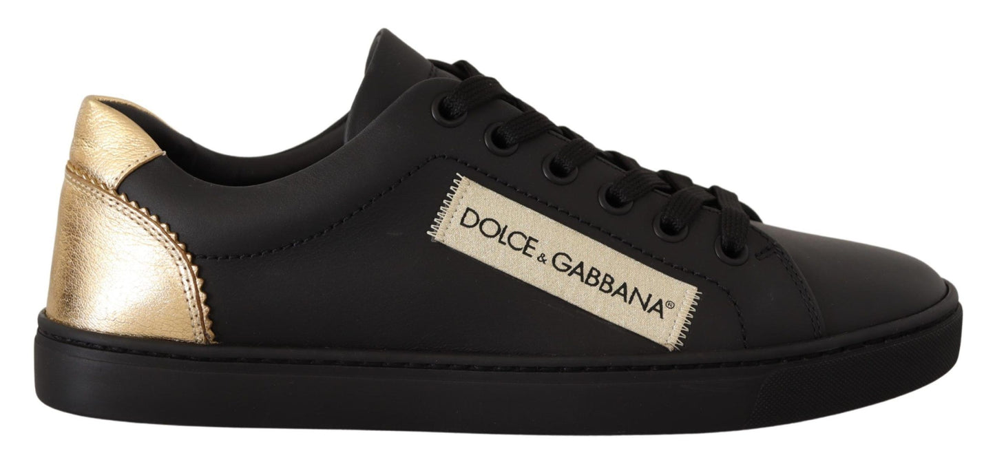 Zapatillas Bajas de Piel Dorada y Negra Dolce & Gabbana para Mujer
