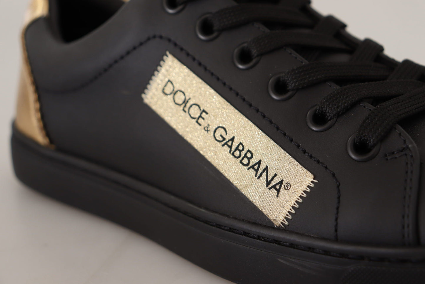 Zapatillas Bajas de Piel Dorada y Negra Dolce & Gabbana para Mujer