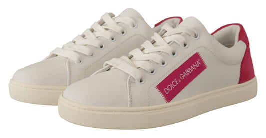 Zapatillas bajas de mujer de piel blanca y rosa Dolce & Gabbana