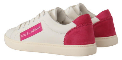 Zapatillas bajas de mujer de piel blanca y rosa Dolce & Gabbana