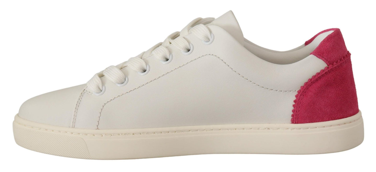 Zapatillas bajas de mujer de piel blanca y rosa Dolce & Gabbana