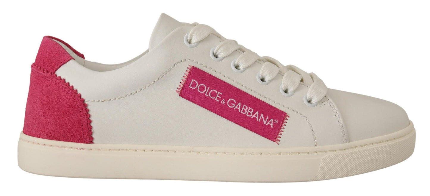 Zapatillas bajas de mujer de piel blanca y rosa Dolce & Gabbana