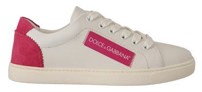Zapatillas bajas de mujer de piel blanca y rosa Dolce & Gabbana
