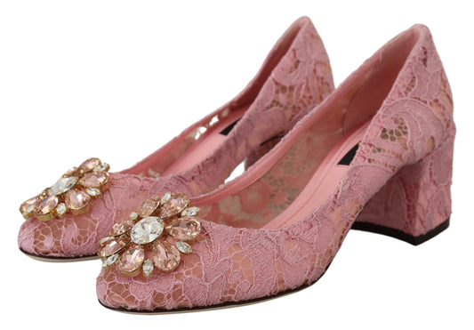 Zapatos de tacón Dolce & Gabbana de encaje Taormina rosa con cristales