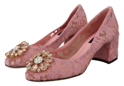 Zapatos de tacón Dolce & Gabbana de encaje Taormina rosa con cristales