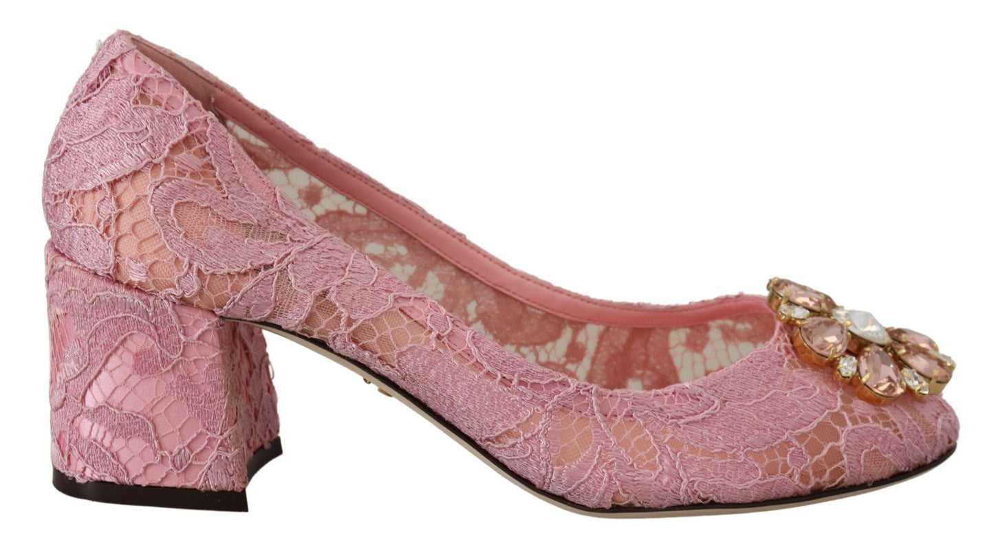 Zapatos de tacón Dolce & Gabbana de encaje Taormina rosa con cristales
