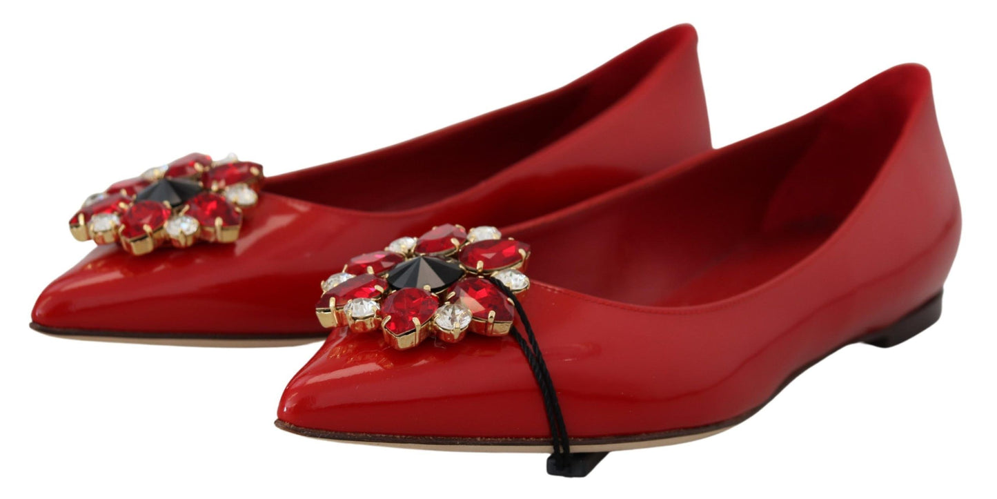 Zapatos planos Dolce & Gabbana de cuero rojo con cristales