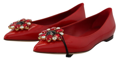 Zapatos planos Dolce & Gabbana de cuero rojo con cristales