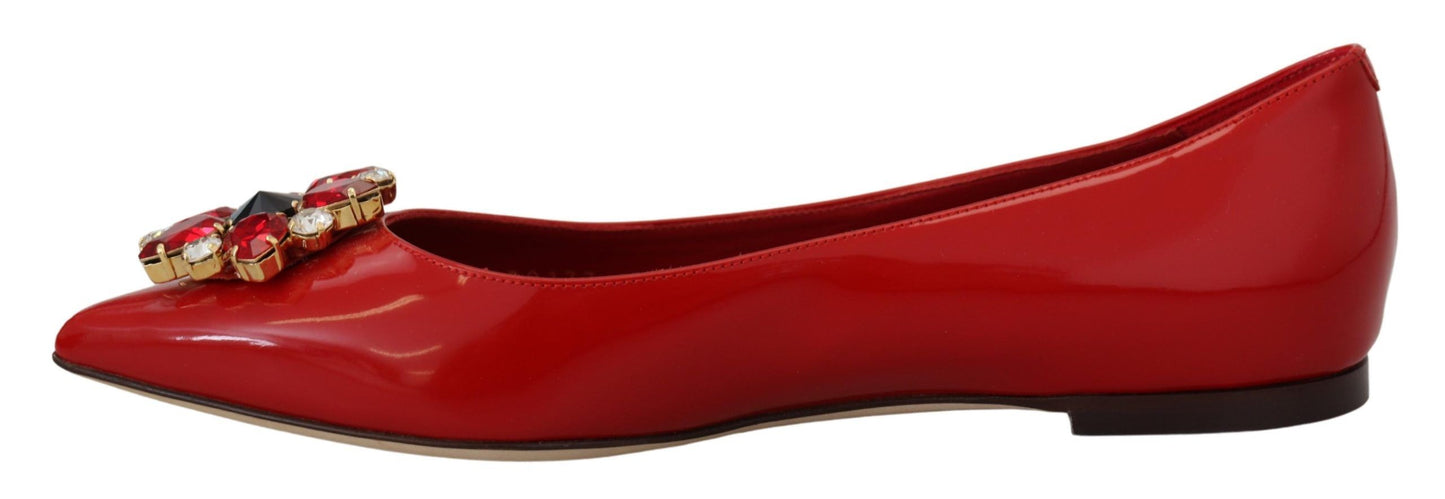 Zapatos planos Dolce & Gabbana de cuero rojo con cristales