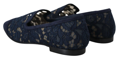 Zapatos planos tipo mocasín sin cordones de encaje floral azul Dolce & Gabbana