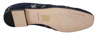 Zapatos planos tipo mocasín sin cordones de encaje floral azul Dolce & Gabbana