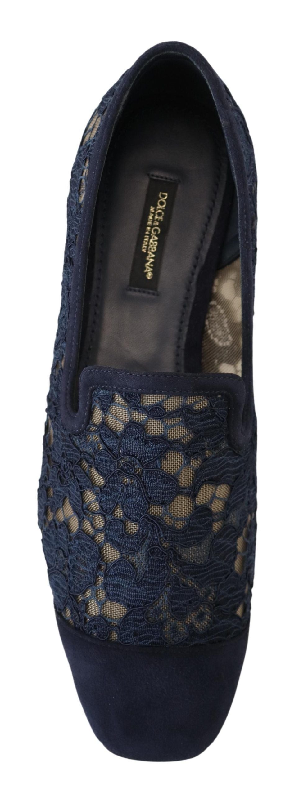 Zapatos planos tipo mocasín sin cordones de encaje floral azul Dolce & Gabbana