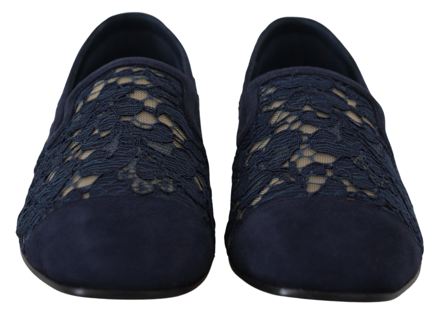 Zapatos planos tipo mocasín sin cordones de encaje floral azul Dolce & Gabbana