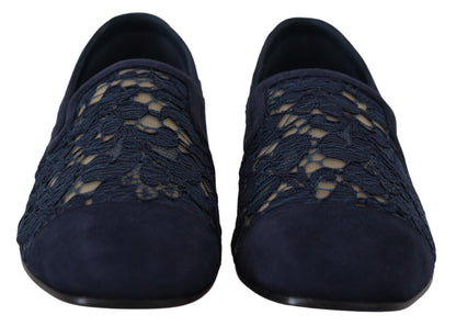 Zapatos planos tipo mocasín sin cordones de encaje floral azul Dolce & Gabbana