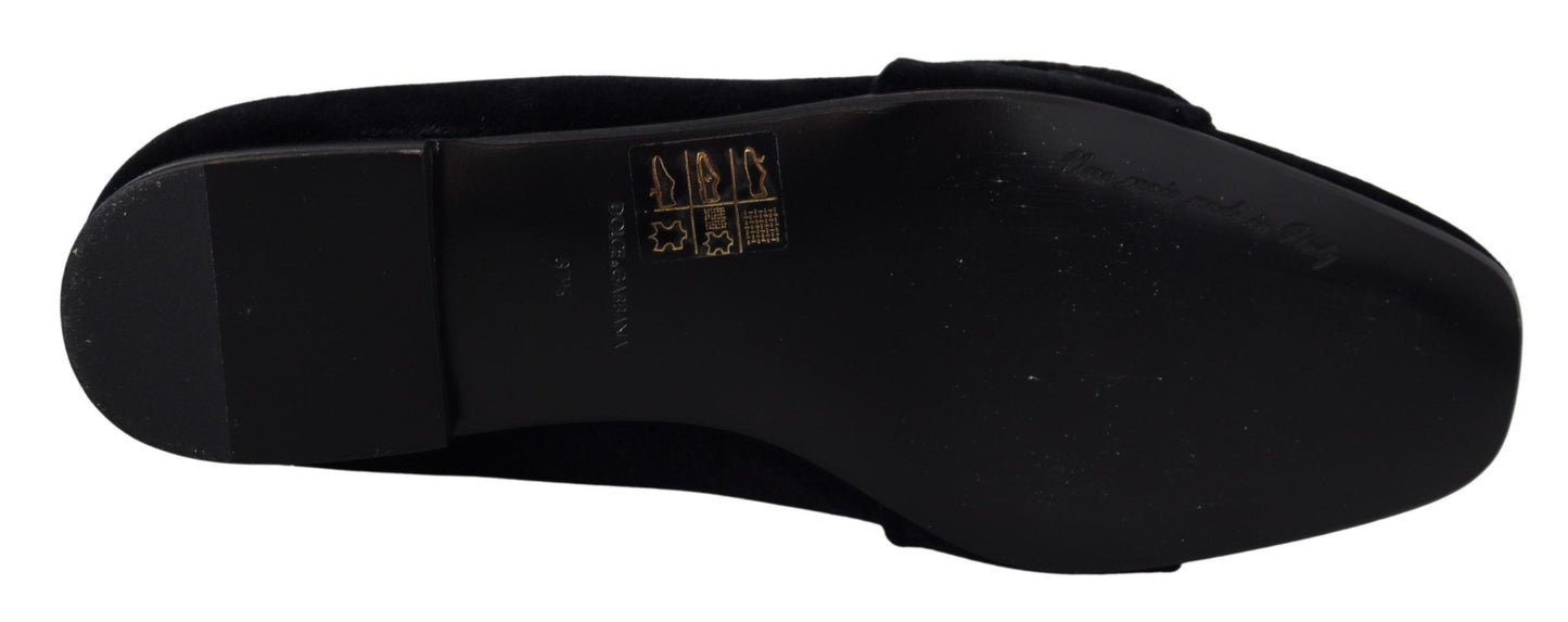 Zapatos planos tipo mocasín de terciopelo negro con cristales Dolce & Gabbana