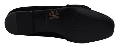 Zapatos planos tipo mocasín de terciopelo negro con cristales Dolce & Gabbana