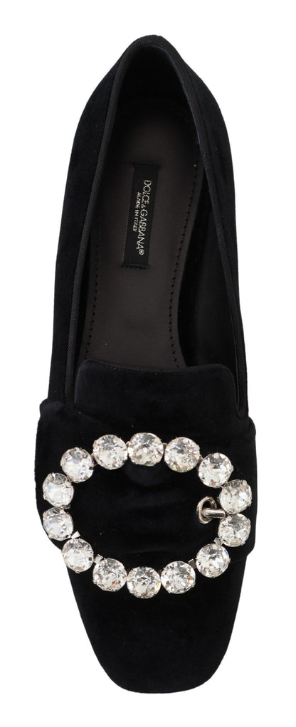Zapatos planos tipo mocasín de terciopelo negro con cristales Dolce & Gabbana