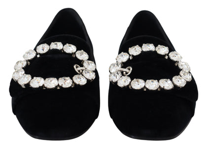 Zapatos planos tipo mocasín de terciopelo negro con cristales Dolce & Gabbana