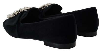 Zapatos planos tipo mocasín de terciopelo negro con cristales Dolce & Gabbana