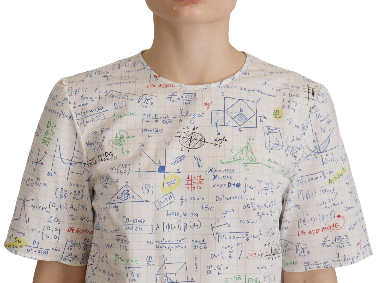 Top de manga corta Dolce & Gabbana de algodón blanco con estampado Algebra