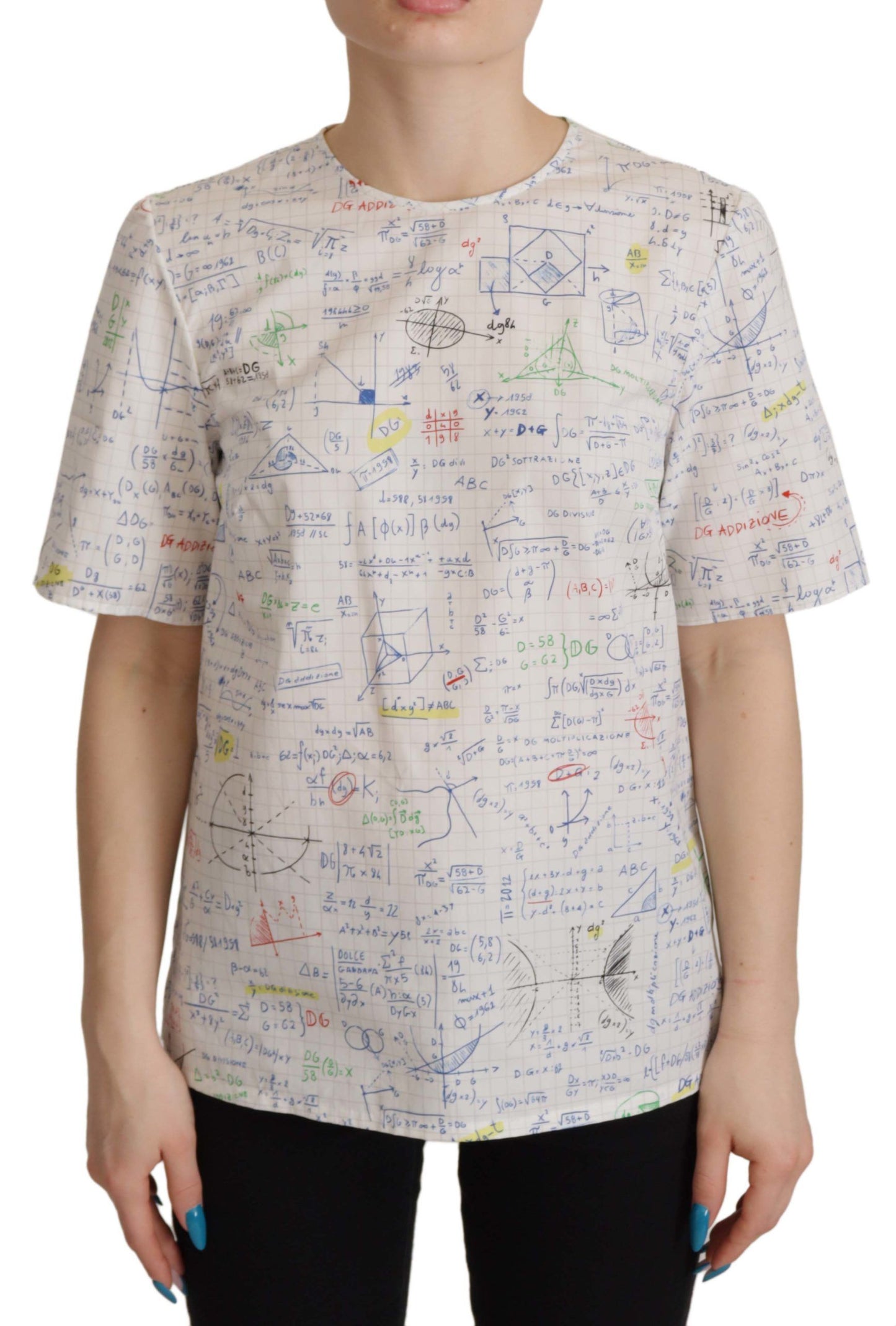 Top de manga corta Dolce & Gabbana de algodón blanco con estampado Algebra