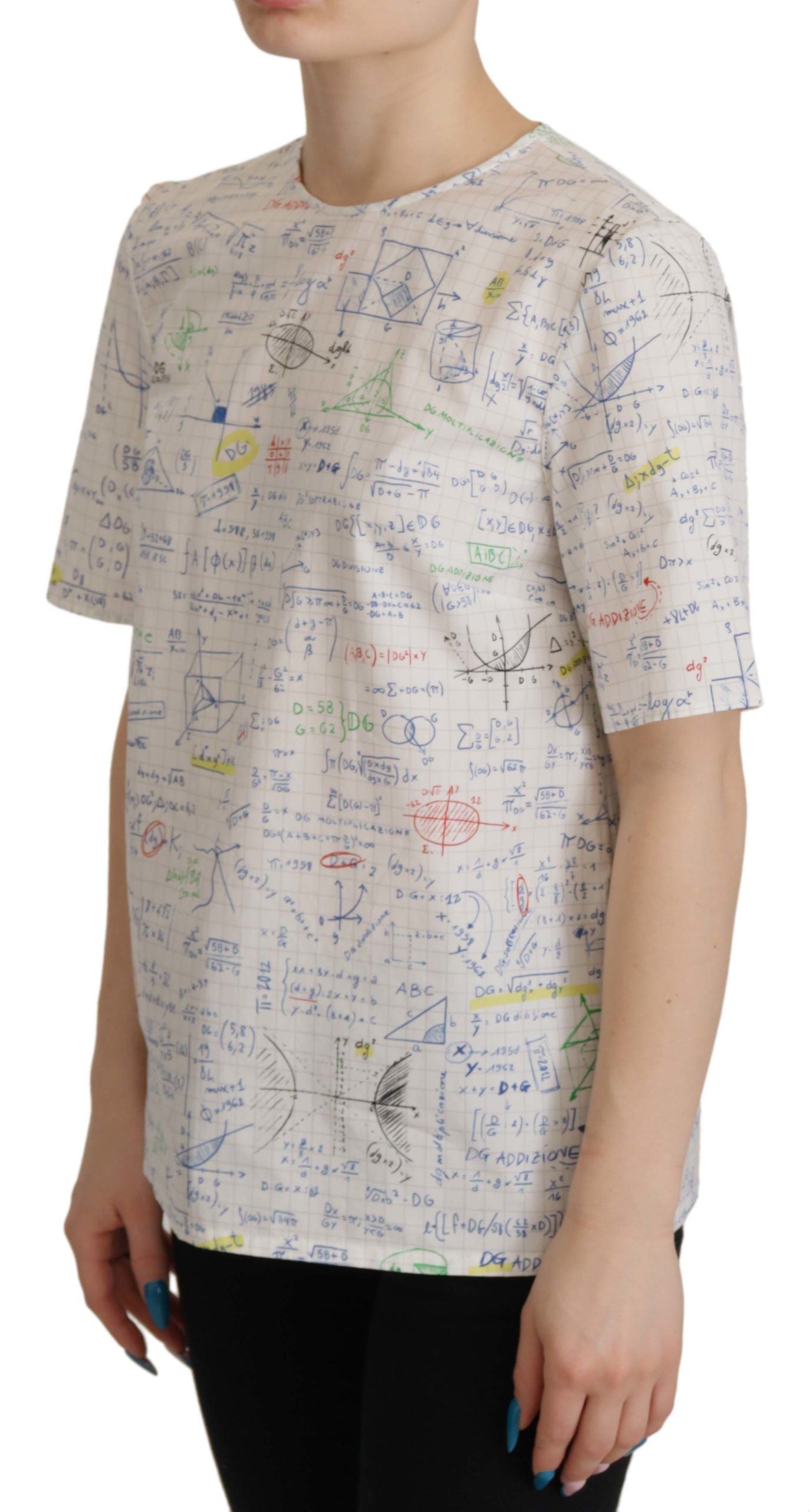 Top de manga corta Dolce & Gabbana de algodón blanco con estampado Algebra